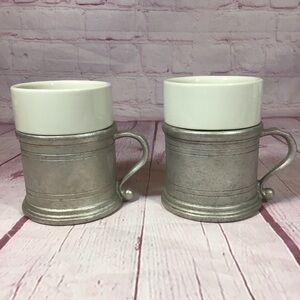 Vintage Wilton Armetale Pewter Mugs with White Ceramic Insert - Set of 2